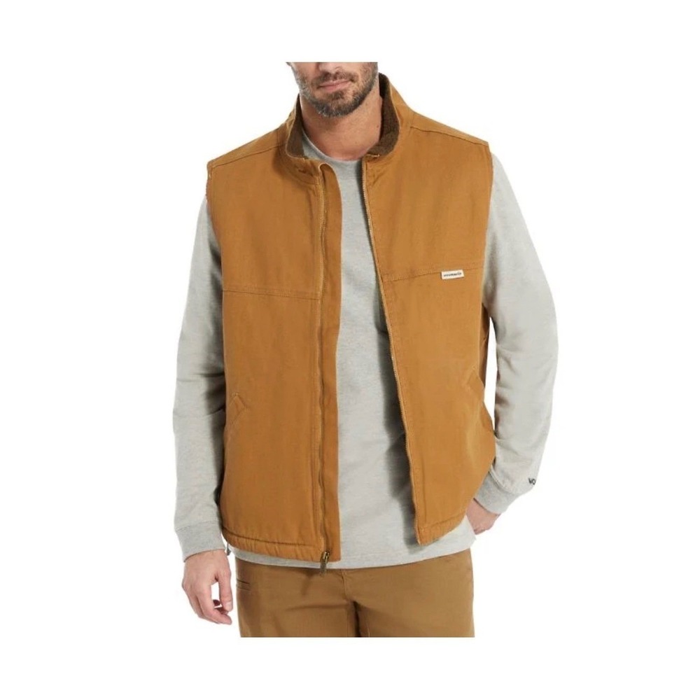Wolverine Mens Brown Canvas Sherpa Lined Full Zip Work Vest XXL Fall Winter